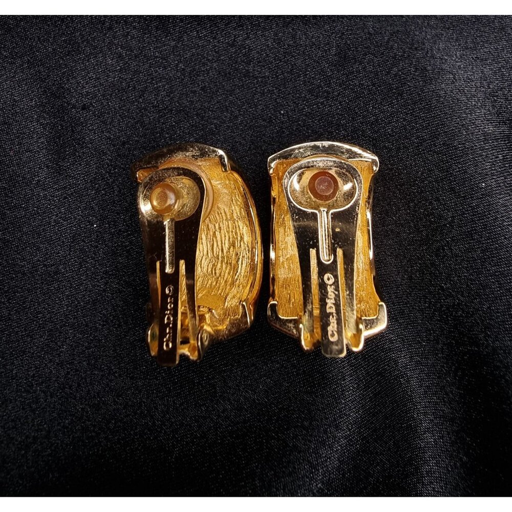 Vintage Christian Dior 1990s Black & Gold Clip-On Earrings With Rhinestone - Picture 7 of 7